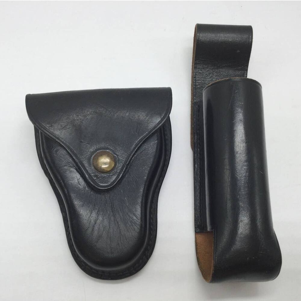Vtg Bucheimer Service Duty Belt Leather Handcuff Holster and Flashlight Carrier